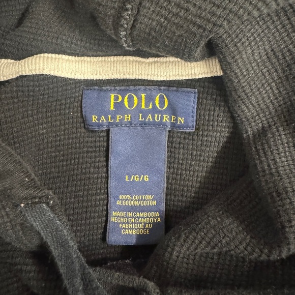 Polo Ralph Lauren Black Waffle Knit Hoodie Sweatshirt Men’s Large - Picture 3 of 3